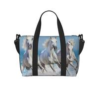 Tcoay Bolso de playa Tres Caballos Blancos para mujer - Bolsos de hombro reutilizables de viaje