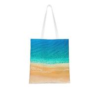 Tcoay Bolso de tela reutilizable para ir de compras, bolsa de mano para la compra, bolsa de hombro de lona multiusos,Playa Mar Olas Arena de playa