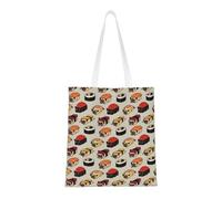Tcoay Bolso de tela reutilizable para ir de compras, bolsa de mano para la compra, bolsa de hombro de lona multiusos,Patrón de perro pug sushi lindo