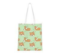 Tcoay Bolso de tela reutilizable para ir de compras, bolsa de mano para la compra, bolsa de hombro de lona multiusos,Lindo perro Corgi