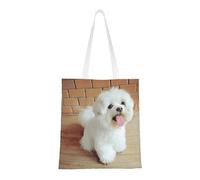 Tcoay Bolso de tela reutilizable para ir de compras, bolsa de mano para la compra, bolsa de hombro de lona multiusos,Perro maltés