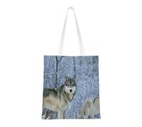 Tcoay Bolso de tela reutilizable para ir de compras, bolsa de mano para la compra, bolsa de hombro de lona multiusos,Animales salvajes con estampado de lobo