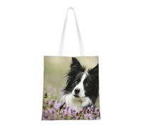 Tcoay Bolso de tela reutilizable para ir de compras, bolsa de mano para la compra, bolsa de hombro de lona multiusos,Border Collie Césped Negro Border Collie Mascotas