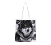 Tcoay Bolso de tela reutilizable para ir de compras, bolsa de mano para la compra, bolsa de hombro de lona multiusos,Los ojos azules del lobo de invierno
