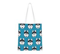 Tcoay Bolso de tela reutilizable para ir de compras, bolsa de mano para la compra, bolsa de hombro de lona multiusos,Patrón de perro con cara de husky