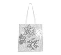 Tcoay Bolso de tela reutilizable para ir de compras, bolsa de mano para la compra, bolsa de hombro de lona multiusos,Copos de nieve navideños brillantes en gris plateado y blanco