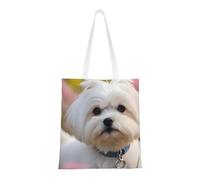 Tcoay Bolso de tela reutilizable para ir de compras, bolsa de mano para la compra, bolsa de hombro de lona multiusos,Preciosa impresión de perro maltés