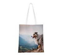 Tcoay Bolso de tela reutilizable para ir de compras, bolsa de mano para la compra, bolsa de hombro de lona multiusos,Pastor australiano de montaña, mascotas australianas, perros