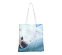 Tcoay Bolso de tela reutilizable para ir de compras, bolsa de mano para la compra, bolsa de hombro de lona multiusos,Bulldog francés lindo