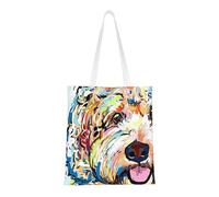 Tcoay Bolso de tela reutilizable para ir de compras, bolsa de mano para la compra, bolsa de hombro de lona multiusos,Lindo patrón de perro bichón frisé