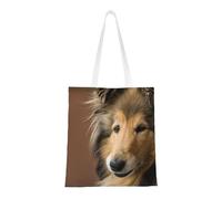 Tcoay Bolso de tela reutilizable para ir de compras, bolsa de mano para la compra, bolsa de hombro de lona multiusos,Collie de pelo largo Lassie Perros Perros grandes y esponjosos Mascotas
