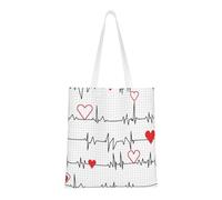 Tcoay Bolso de tela reutilizable para ir de compras, bolsa de mano para la compra, bolsa de hombro de lona multiusos,Llamando a las enfermeras Latido del corazón blanco