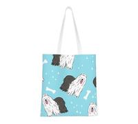 Tcoay Bolso de tela reutilizable para ir de compras, bolsa de mano para la compra, bolsa de hombro de lona multiusos,Patrón de perro pastor inglés antiguo