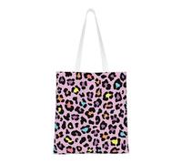 Tcoay Bolso de tela reutilizable para ir de compras, bolsa de mano para la compra, bolsa de hombro de lona multiusos,Estampado de guepardo y leopardo morado