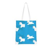 Tcoay Bolso de tela reutilizable para ir de compras, bolsa de mano para la compra, bolsa de hombro de lona multiusos,Perros Westie corriendo
