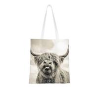 Tcoay Bolso de tela reutilizable para ir de compras, bolsa de mano para la compra, bolsa de hombro de lona multiusos,Vaca divertida impresa