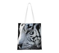 Tcoay Bolso de tela reutilizable para ir de compras, bolsa de mano para la compra, bolsa de hombro de lona multiusos,Tigre blanco en la oscuridad