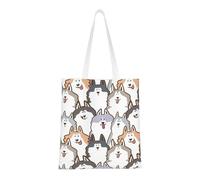Tcoay Bolso de tela reutilizable para ir de compras, bolsa de mano para la compra, bolsa de hombro de lona multiusos,Perro husky siberiano de dibujos animados
