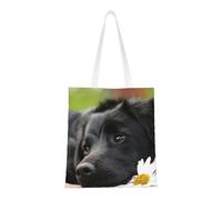 Tcoay Bolso de tela reutilizable para ir de compras, bolsa de mano para la compra, bolsa de hombro de lona multiusos,Lindo patrón de perro labrador negro