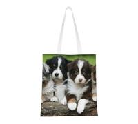 Tcoay Bolso de tela reutilizable para ir de compras, bolsa de mano para la compra, bolsa de hombro de lona multiusos,Cuarteto de cachorros pequeños de pastor australiano