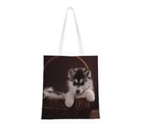 Tcoay Bolso de tela reutilizable para ir de compras, bolsa de mano para la compra, bolsa de hombro de lona multiusos,Perro husky