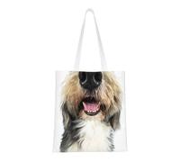 Tcoay Bolso de tela reutilizable para ir de compras, bolsa de mano para la compra, bolsa de hombro de lona multiusos,Perro Collie Barbudo con Nariz Divertida