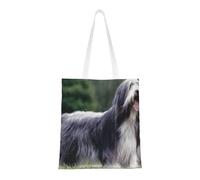 Tcoay Bolso de tela reutilizable para ir de compras, bolsa de mano para la compra, bolsa de hombro de lona multiusos,Collie barbudo, Beardie, perros grises rizados, mascotas
