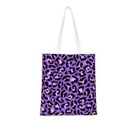 Tcoay Bolso de tela reutilizable para ir de compras, bolsa de mano para la compra, bolsa de hombro de lona multiusos,Estampado de leopardo de color rosa neón y morado