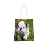 Tcoay Bolso de tela reutilizable para ir de compras, bolsa de mano para la compra, bolsa de hombro de lona multiusos,Lindo cachorro de bulldog