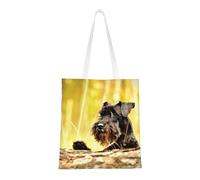 Tcoay Bolso de tela reutilizable para ir de compras, bolsa de mano para la compra, bolsa de hombro de lona multiusos,Schnauzer miniatura Mascotas Perros negros
