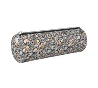 Tcoay Estuche de Cuero para lápices, Bolsa para cosméticos, Bolsa portátil para lápices con Cremallera Plateada,Patrón de Piedras de Playa