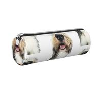 Tcoay Estuche de Cuero para lápices, Bolsa para cosméticos, Bolsa portátil para lápices con Cremallera Plateada,Perro Collie Barbudo con Nariz Divertida