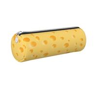 Tcoay Estuche de Cuero para lápices, Bolsa para cosméticos, Bolsa portátil para lápices con Cremallera Plateada,Patrón de Queso Amarillo