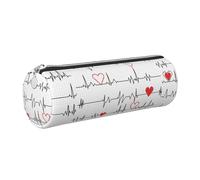 Tcoay Estuche de Cuero para lápices, Bolsa para cosméticos, Bolsa portátil para lápices con Cremallera Plateada,Llamando a Las Enfermeras Latido del corazón Blanco