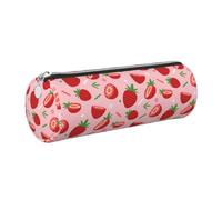 Tcoay Estuche de Cuero para lápices, Bolsa para cosméticos, Bolsa portátil para lápices con Cremallera Plateada,Fresa sobre Rosa
