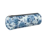 Tcoay Estuche de Cuero para lápices, Bolsa para cosméticos, Bolsa portátil para lápices con Cremallera Plateada,Flor Azul