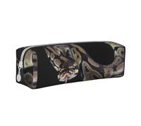 Tcoay Estuche para lápices Estuche cilíndrico portátil con Estuche para cosméticos de Cuero con Cremallera,Serpiente pitón