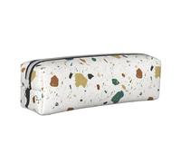 Tcoay Estuche para lápices Estuche cilíndrico portátil con Estuche para cosméticos de Cuero con Cremallera,Terrazo Patrones Sin Costuras Mármol Italiano Clásico