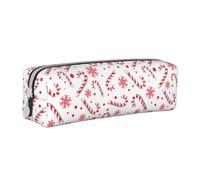 Tcoay Estuche para lápices Estuche cilíndrico portátil con Estuche para cosméticos de Cuero con Cremallera,Bastón de Caramelo Rojo navideño