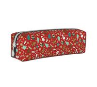 Tcoay Estuche para lápices Estuche cilíndrico portátil con Estuche para cosméticos de Cuero con Cremallera,Hombre de Jengibre, muñeco de Nieve, bastón de Caramelo, Rojo, Navidad