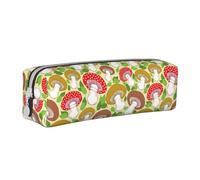Tcoay Estuche para lápices Estuche cilíndrico portátil con Estuche para cosméticos de Cuero con Cremallera,Lindo patrón de Hongos y Hojas