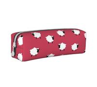 Tcoay Estuche para lápices Estuche cilíndrico portátil con Estuche para cosméticos de Cuero con Cremallera,Oveja Linda de Dibujos Animados, Oveja Blanca, Oveja roja Impresa