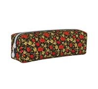 Tcoay Estuche para lápices Estuche cilíndrico portátil con Estuche para cosméticos de Cuero con Cremallera,Arándano Ruso Tradicional