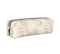Tcoay Estuche para lápices Estuche cilíndrico portátil con Estuche para cosméticos de Cuero con Cremallera,Elegante Guepardo Leopardo Blanco Dorado
