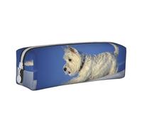 Tcoay Estuche para lápices Estuche cilíndrico portátil con Estuche para cosméticos de Cuero con Cremallera,Perros Westie de Invierno West Highland White Terrier