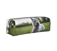 Tcoay Estuche para lápices Estuche cilíndrico portátil con Estuche para cosméticos de Cuero con Cremallera,Perros Westie Lawn West Highland White Terrier