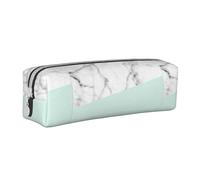 Tcoay Estuche para lápices Estuche cilíndrico portátil con Estuche para cosméticos de Cuero con Cremallera,Mármol Blanco Real Medio Pastel Verde Menta
