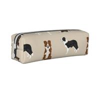 Tcoay Estuche para lápices Estuche cilíndrico portátil con Estuche para cosméticos de Cuero con Cremallera,Border Collie Mixto Raza de Perro Básica Border