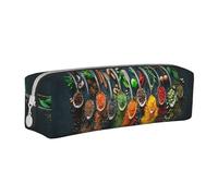 Tcoay Estuche para lápices Estuche cilíndrico portátil con Estuche para cosméticos de Cuero con Cremallera,Condimentos Especias Impresas