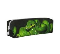 Tcoay Estuche para lápices Estuche cilíndrico portátil con Estuche para cosméticos de Cuero con Cremallera,Serpiente Reptil Verde